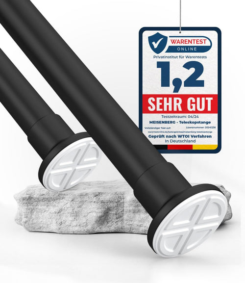 MEISENBERG Gardinenstange ohne Bohren, Teleskop, 360–410 cm, schwarz, Stahl, Ø 32 mm
