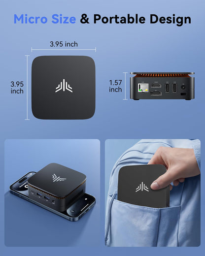 NiPoGi Essenx E1 Mini PC W-11 PRO Ιntel Alder Lake N95(Max. 3.4GHz) 16GB RAM 256GB M.2 SSD,Desktop PC Mini Computer 4K@60HZ UHD Dual Display HDMI+DP 1.4/Dual Bande WiFi/BT4.2/RJ45/VESA