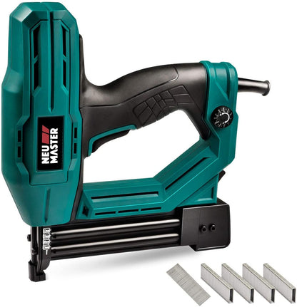 NEU MASTER Elektrotacker NTC0040, kompakter grau-schwarzer Korpus. Befestigt Klammern und Nägel schnell in Polster & Holz.