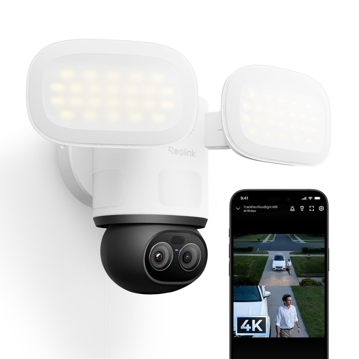 Reolink TrackFlex Floodlight WiFi 4K PTZ Überwachungskamera mit 3000 Lumen Flutlicht und Dual-Objektiv