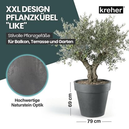 Kreher XXL Pflanzkübel rund mit Rollen, Anthrazit, Ø 79 cm