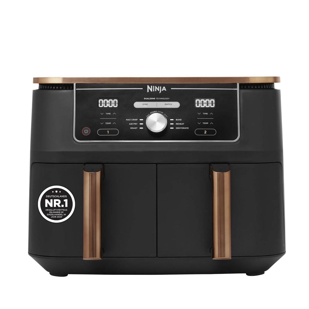 Ninja Foodi MAX Dual Zone Heissluftfritteuse AF400EUCP, 9,5 L, zwei Garfächer, Kupfer/Schwarz