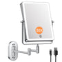 Famihomii LED Kosmetikspiegel zur Wandmontage, 1X/30X, Chrom, rechteckig mit LED-Beleuchtung und Schwenkarm