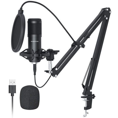 SUDOTACK USB Gaming Mikrofon Kondensator Set - PC Streaming. Schwarzes Kondensatormikrofon für Sprachaufnahme bei PC Gaming & Streaming.