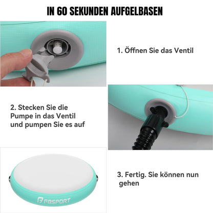 FBSPORT Airspot Airtrack Matte 100 cm, aufblasbare Turnmatte mit Pumpe