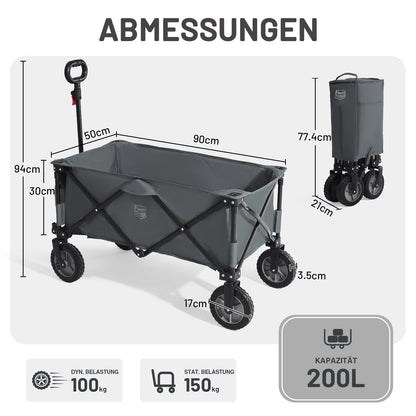 TIMBER RIDGE XXL Bollerwagen faltbar, Handwagen mit Getränkehalter