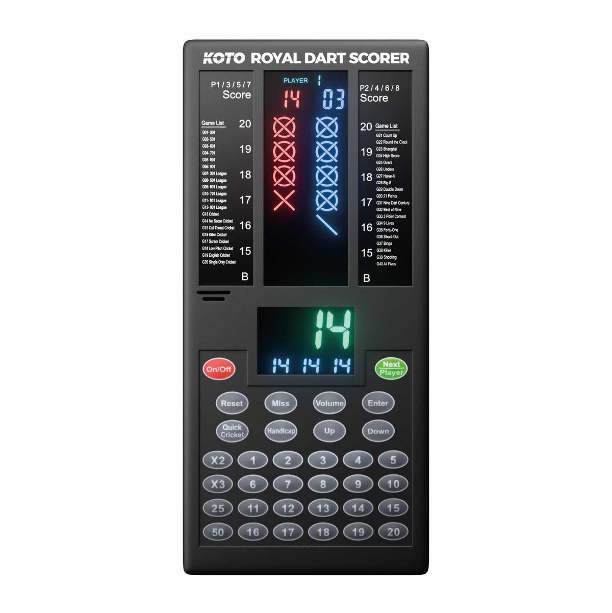 KOTO Royal Dart Scorer – elektronische Anzeigetafel für 8 Spieler, batteriebetrieben