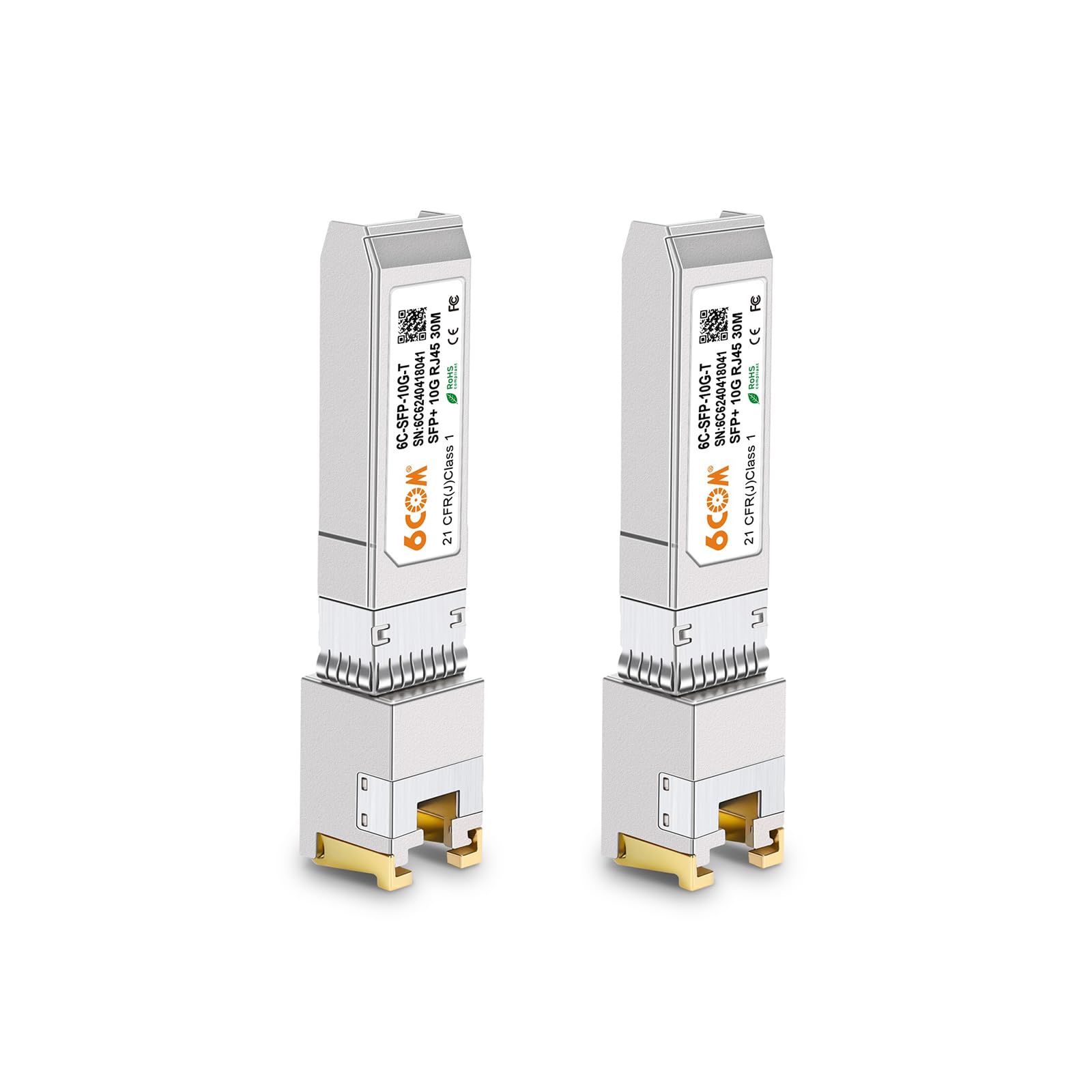 Kompatibler SFP+ RJ45 Multi-Rate Transceiver - 2 Stück, 30m. Zwei metallische Module für Multi-Rate Ethernet bis 30m.