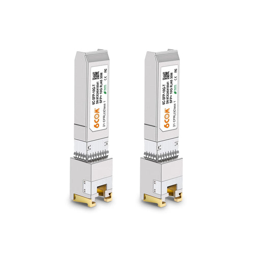 Kompatibler SFP+ RJ45 Multi-Rate Transceiver - 2 Stück, 30m. Zwei metallische Module für Multi-Rate Ethernet bis 30m.