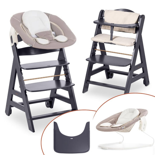 hauck Beta+ Newborn Set Babyhochstuhl ab Geburt - Dark Grey. Dunkelgrauer Hochstuhl mit Babyschale ab Geburt zum Essen oder Dabeisein.