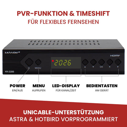 Zehnder HX 2200 Sat-Receiver mit Aufnahmefunktion und Full HD