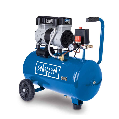 Scheppach HC26Si Kompressor 24L - Ultra Silent, Ölfrei. Roter 24L Tank. Erzeugt Druckluft für vielseitige Pneumatikanwendungen.