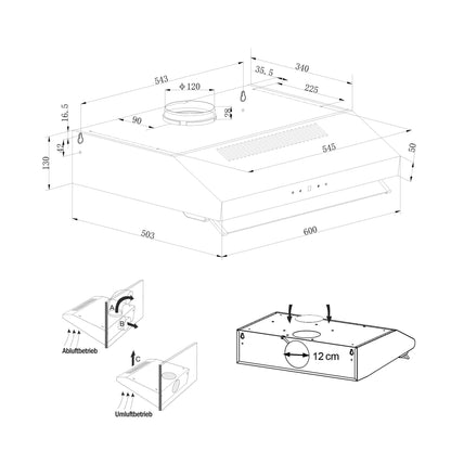 NEG NEG15-TDLS+ Unterbau Dunstabzugshaube - Edelstahl 60cm