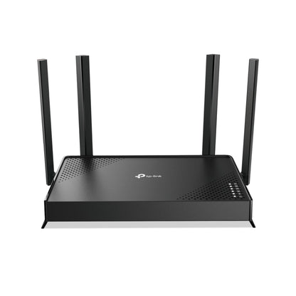 TP-Link Archer BE220 Wi-Fi 7 Router. Schwarzer, quaderförmiger Router. Ermöglicht WLAN-Internetzugang via Wi-Fi 7 Dual-Band.