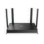 TP-Link Archer BE220 Wi-Fi 7 Router. Schwarzer, quaderförmiger Router. Ermöglicht WLAN-Internetzugang via Wi-Fi 7 Dual-Band.