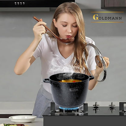 Goldmann Aluguss Kochtopf 24 cm, 6,2 l, induktionsgeeignet, Glasdeckel