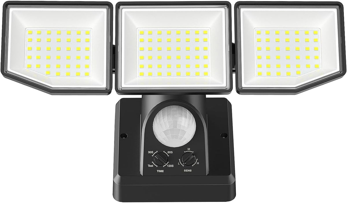 YTKIH LED Strahler mit Bewegungsmelder Aussen 6000 lm 38 W IP65, drei verstellbare Leuchtenköpfe