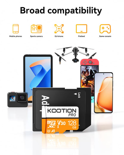 KOOTION Micro SD Karte 128GB microSDXC UHS-I U3 V30 A1 mit SD-Adapter