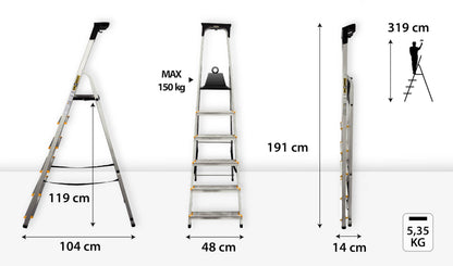 DRABEST PRO Serie Alu Stehleiter – 6 Stufen, klappbar