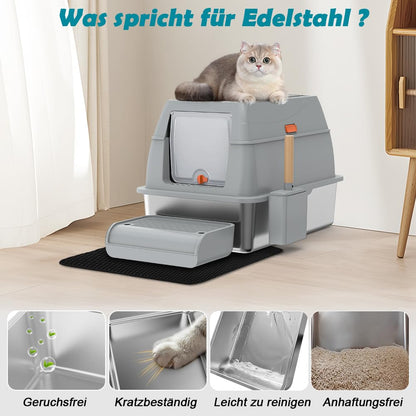 SZEETECH Katzentoilette XL Edelstahl Geschlossen - Grau 60x40cm