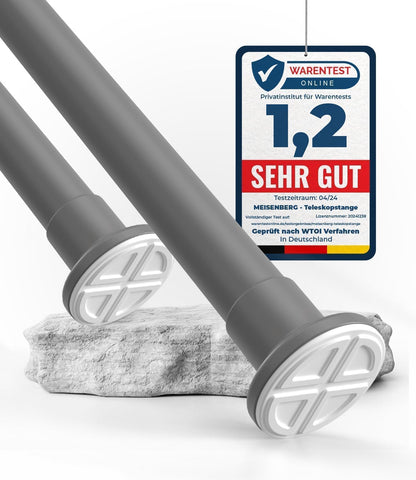 MEISENBERG Vorhangstange ohne Bohren, Teleskopstange 310-360 cm, Grau, Klemmstange aus Stahl, Ø 32 mm