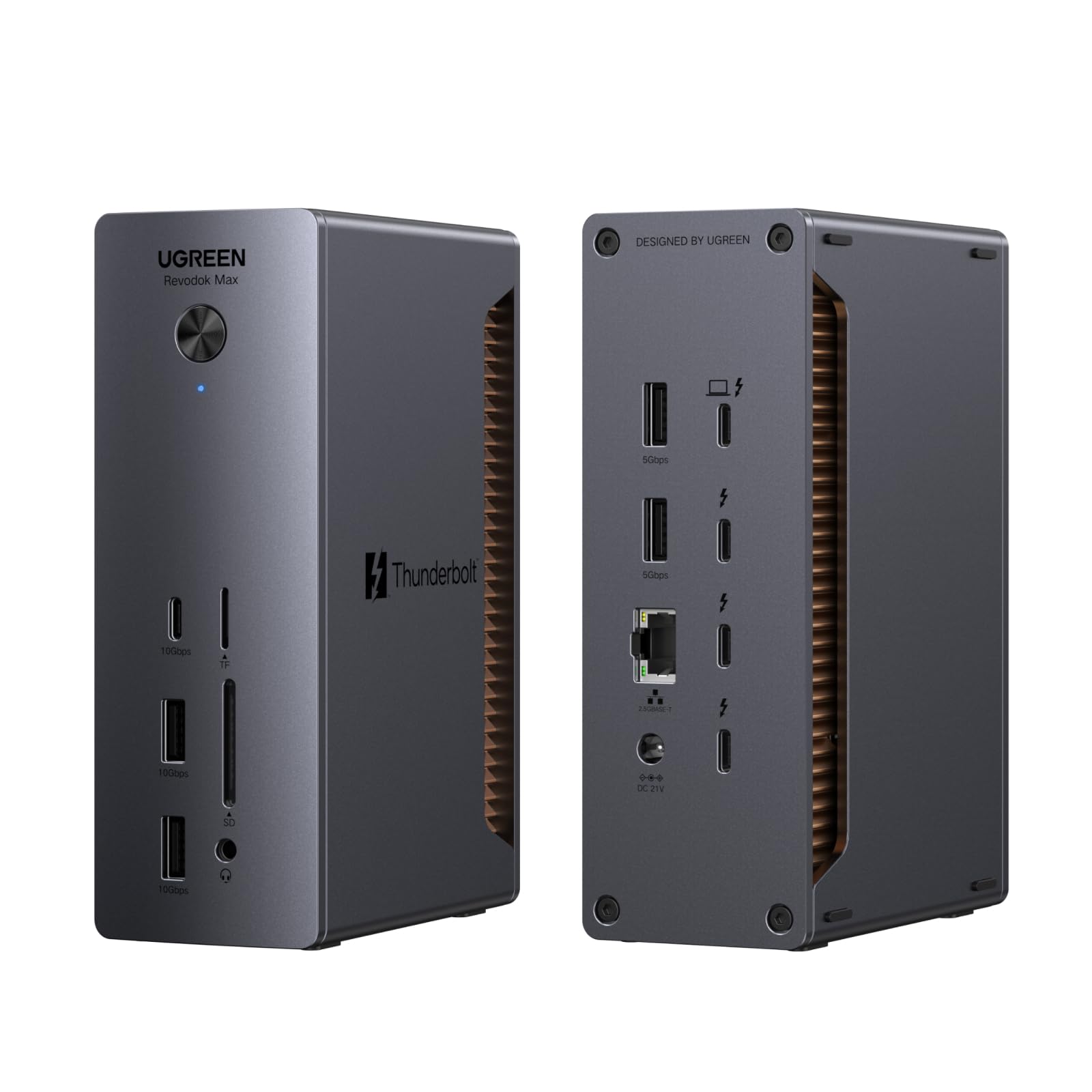 UGREEN Revodok Max 2131 Thunderbolt 5 Dock 120Gbps, 140W, schwarzer Dock für PC-Anschlusserweiterung und 140W Strom.