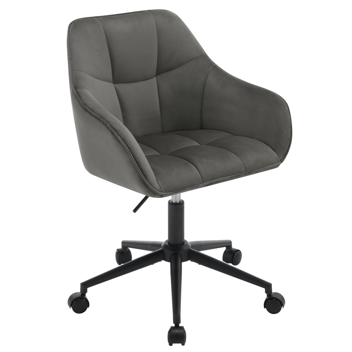 WOLTU BS145dgr Homeoffice Drehstuhl - Samt Dunkelgrau/Schwarz. Schwarzes Fußkreuz für ergonomische Bildschirmarbeit.