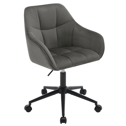 WOLTU BS145dgr Homeoffice Drehstuhl - Samt Dunkelgrau/Schwarz. Schwarzes Fußkreuz für ergonomische Bildschirmarbeit.