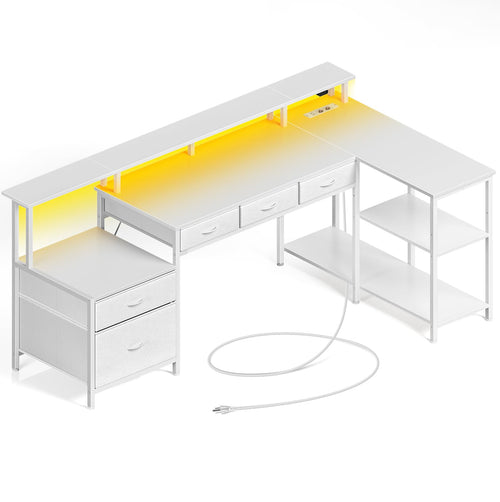 Rolanstar Gaming L-Schreibtisch 163 cm reversibel – Weiss, links/rechts montierbar für ein Gaming-Setup.