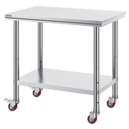 VEVOR Edelstahl Arbeitstisch Küche – 90x60x85cm mit Rollen