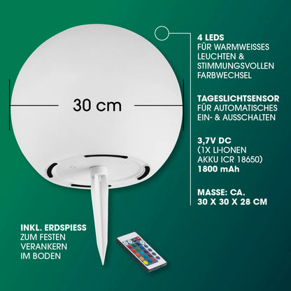 EASYmaxx LED Solarleuchte Kugel 30 cm mit Farbwechsel und Erdspiess