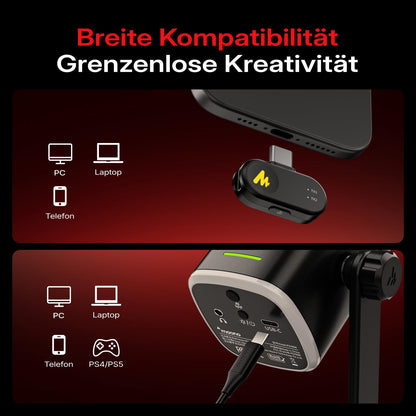 MAONO PD100W Gaming Mikrofon, kabellos 2.4 GHz & USB, schwarz