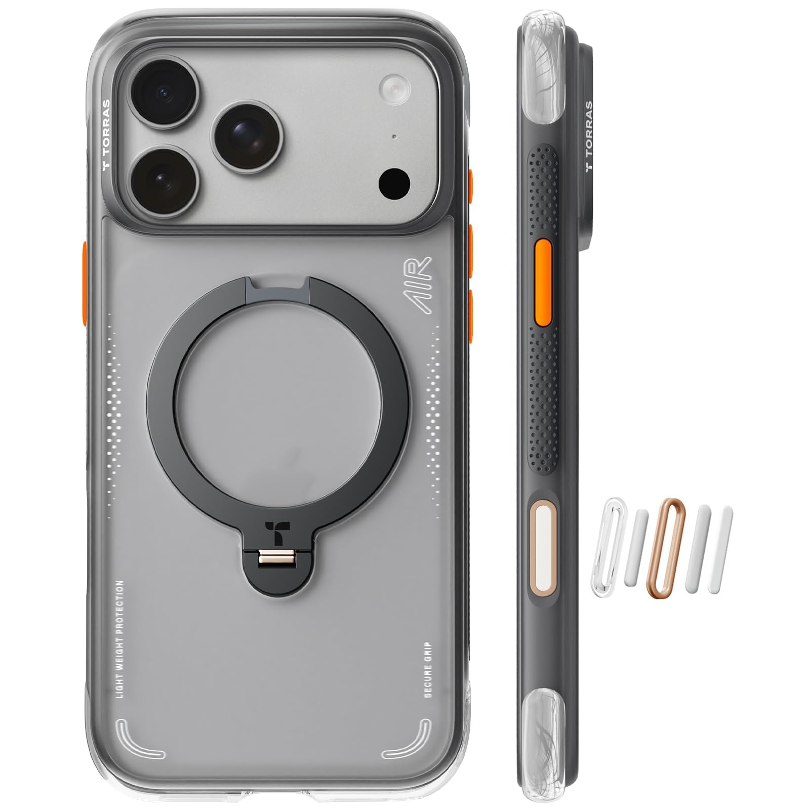 TORRAS Ostand Q3 Air Hülle mit Ständer für iPhone 17 Pro – schwarz. Bietet Schutz und freihändige Betrachtung.