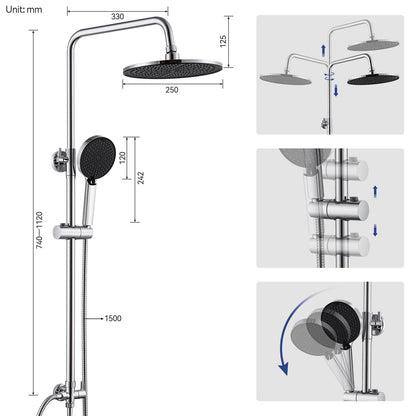 Auralum Regendusche Set ohne Armatur, Ø 250 mm, Duschstange, Chrom