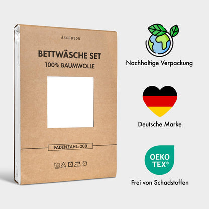 JACOBSON Bettwäsche Set 200x200 cm Perkal Baumwolle 3-teilig Weiss