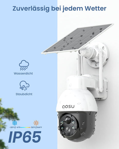 aosu C9L Überwachungskamera aussen mit Solarpanel, 2K PTZ, 2er-Pack