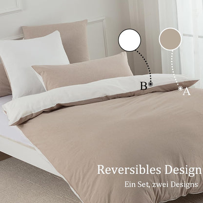 Nesture Bettwäsche Set 135x200 cm Baumwolle 4-teilig Beige/Weiss