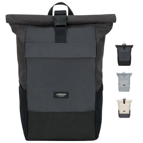 LARKSON No 4 Rolltop Rucksack Schwarz Grau mit Laptopfach 16 Zoll, wasserabweisend