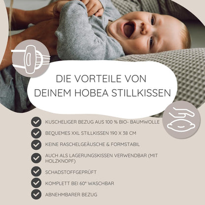 HOBEA Stillkissen XXL 190 cm mit Bio-Baumwoll-Bezug, Taupe