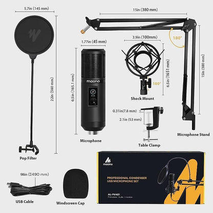 MAONO PM421 USB Mikrofon mit Arm – Streaming Gaming Podcast