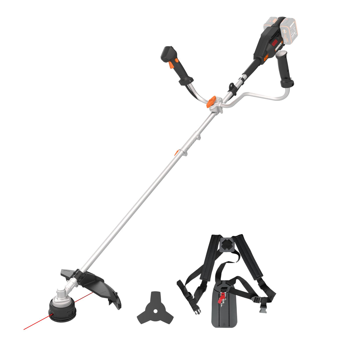 WORX WG084E.9 Akku-Sense 40V – Ohne Akku & Ladegerät. Lange, orange-schwarze Sense für Grasschnitt und Unkraut.