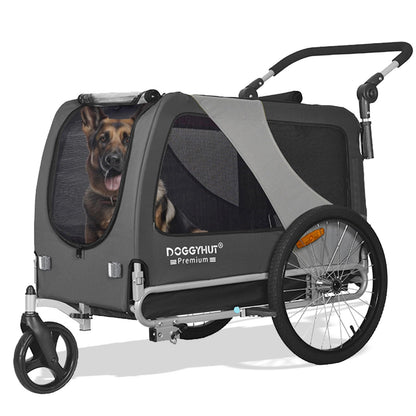 DOGGYHUT Premium XL 2-in-1 Hundefahrradanhänger & Jogger, grau, für Hunde bis 45 kg
