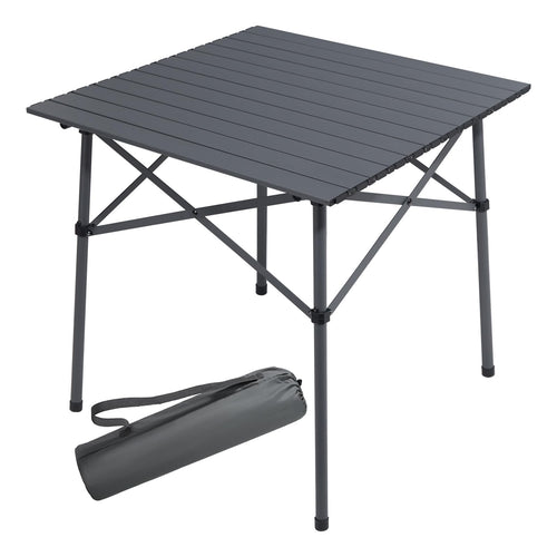 Portal Campingtisch Klappbar Aluminium Tischplatte. Rechteckiger, silbergrauer Klapptisch. Dient als mobile Ablagefläche beim Camping.