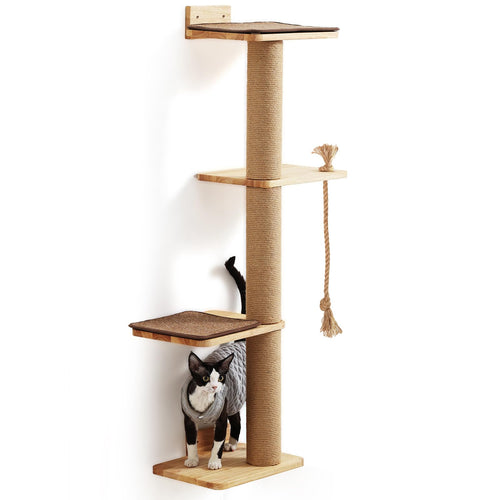 FUKUMARU Wandkratzbaum 127cm – Jute & Massivholz für Katzen. Mehrstufiger Katzenkratzbaum aus Jute und Massivholz zum Klettern und Kratzen.