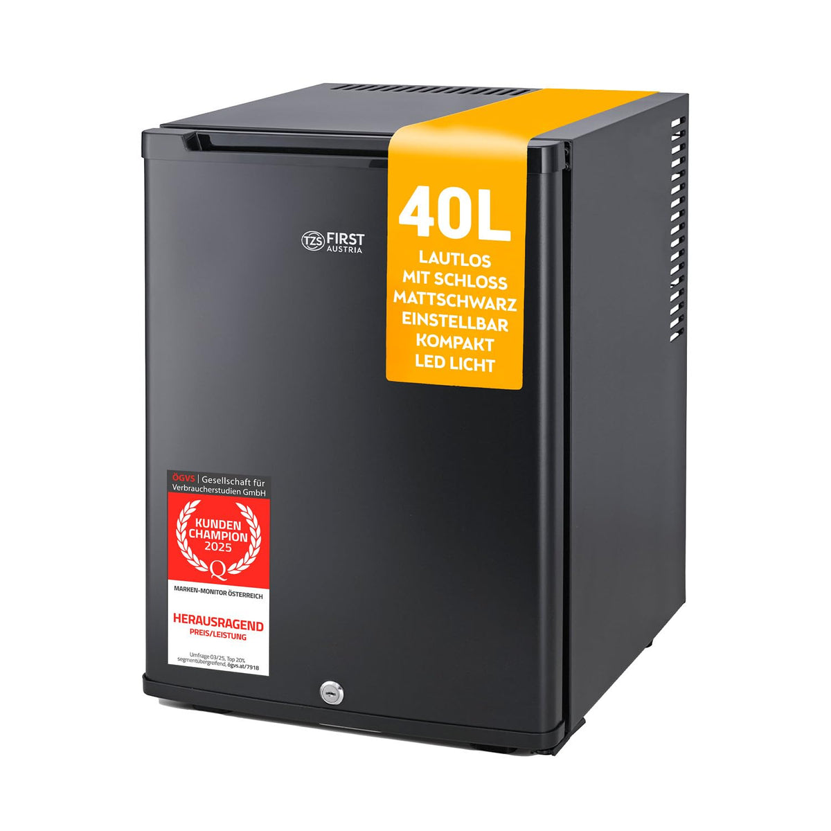 TZS First Austria FA-5172 Mini-Kühlschrank 40 l, lautlos, schwarz
