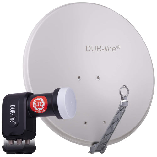 DUR-line Select 75/80cm Sat-Anlage – Hellgrau 4 Teilnehmer Set. Hellgrauer Parabolspiegel zur satellitengestützten Signalaufnahme für bis zu 4 Teilnehmer.