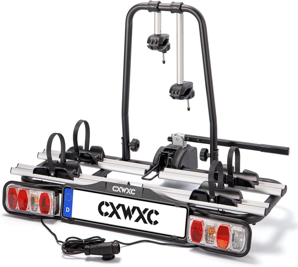 CXWXC Fahrradträger für Anhängerkupplung, 2 Fahrräder, 60 kg – mit Rücklicht und Kennzeichenhalter