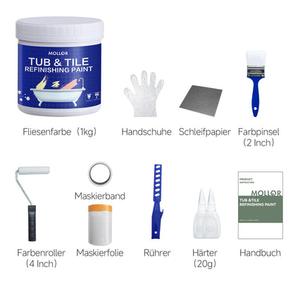 Mollor Badewannenlack weiss 1 kg, Fliesenfarbe Reparaturset