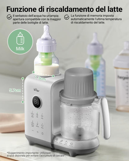 Bear 6-in-1 Babynahrungszubereiter mit Dampfgarer und Mixer, Weiss