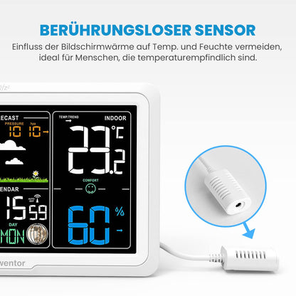 Newentor Funk-Wetterstation mit Aussensensor, VA-Display, Schwarz